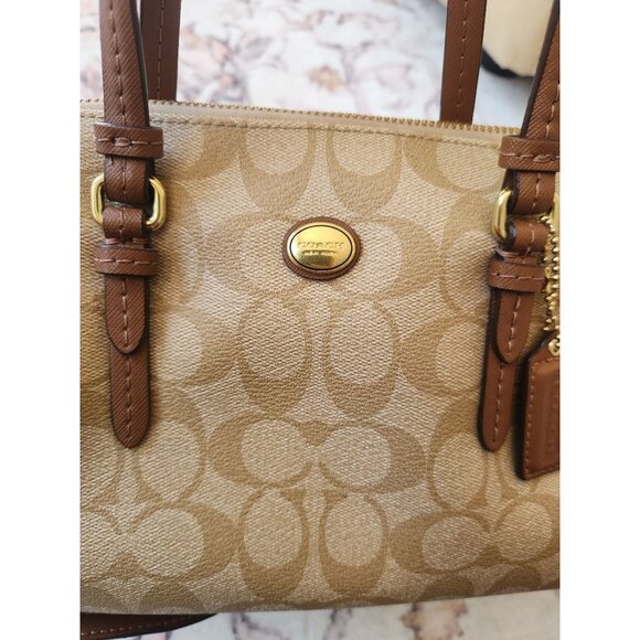 Coach Peyton Signature Print Bennett Mini Satchel Crossbody Bag Khaki/Brown - Picture 2 of 8